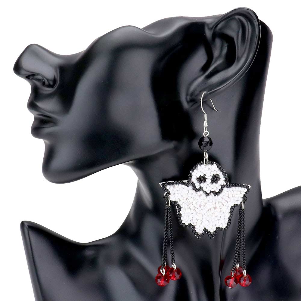 White Seed Bead Ghost Dangle Earrings, is a perfect accessory for your Halloween outfit. The sketchy earrings sparkle with the artistic appearance. It drags out the attention of the party and gives a horror yet glowing look. An awesome gift for your friends, family and nearest persons. Happy Halloween!