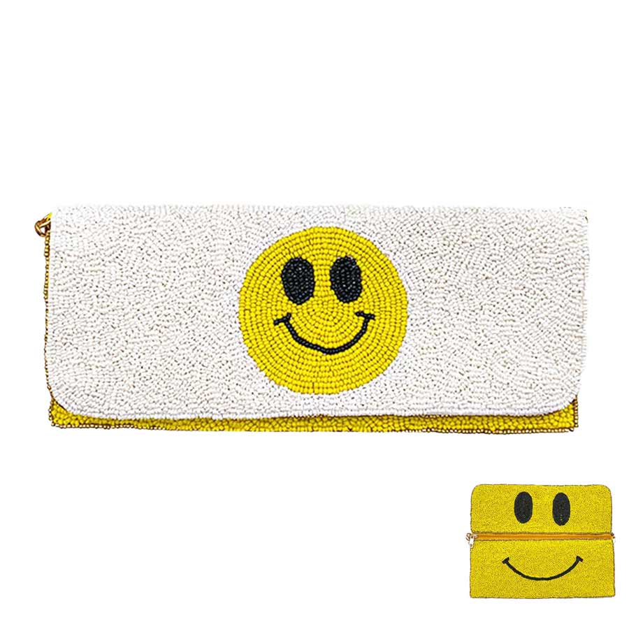 White Seed Beaded Smile Clutch Shoulder Bag, Look like the ultimate fashionista when carrying this small clutch bag, great for when you need something small to carry or drop in your bag. Keep your keys handy & ready for opening doors as soon as you arrive.