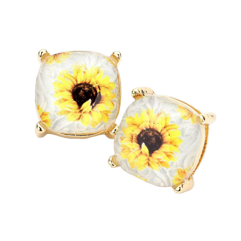 White Serape Sunflower Printed Square Stud Earrings, classic Sunflower printed earrings, the neutral colors will pair well with all your wardrobe. Fun & trendy, these stud earrings will accent your look. Lightweight and comfortable for wearing all day long. Perfect Birthday Gift, Valentine's Day Gift, Anniversary Gift, Mother's Day Gift, Thank you Gift. 