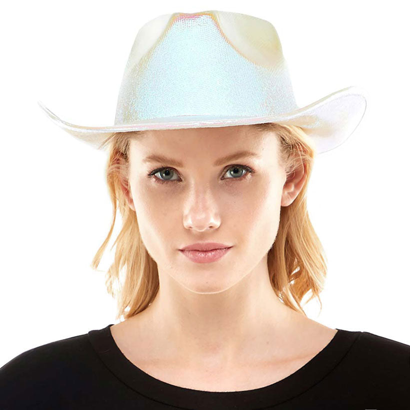White Shimmery Cowboy Hat, Whether you‚Äö√Ñ√¥re lounging by the pool or attend at any event. This is a great hat that can keep you stay cool and comfortable in a party mood. Gift for that fashionable on-trend friend. Perfect Gift Cool Fashion Cowboy, Birthday, Holiday, Valentine's Day, Christmas.