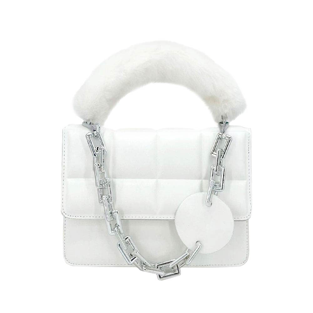 White Solid Faux Fur Handle Tote Crossbody Bag, this cute and attractive crossbody bag is awesome to show your trendy choice that will make you stand out. It gives you the best support for carrying the handy stuff. Have fun and look stylish with this beautiful crossbody bag that will amp up your attire surely. It's versatile enough for wearing with any outfit. Perfectly lightweight to carry around all day. Perfect Birthday Gift, Anniversary Gift, Mother's Day Gift, Graduation Gift, or Valentine's Day Gift.
