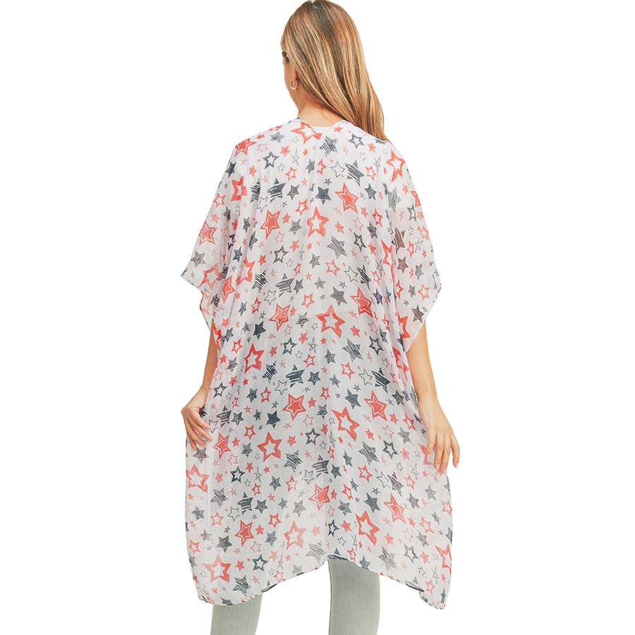 White Star Patterned Cover Up Kimono Poncho, your neck deserves something better than cheap fabrics. This lightweight kimono poncho features a Star Patterned design. Our Kimono Poncho is suitable for you on different occasions. Also perfect as a gift for any girl for graduation, birthday, wedding anniversary, etc.