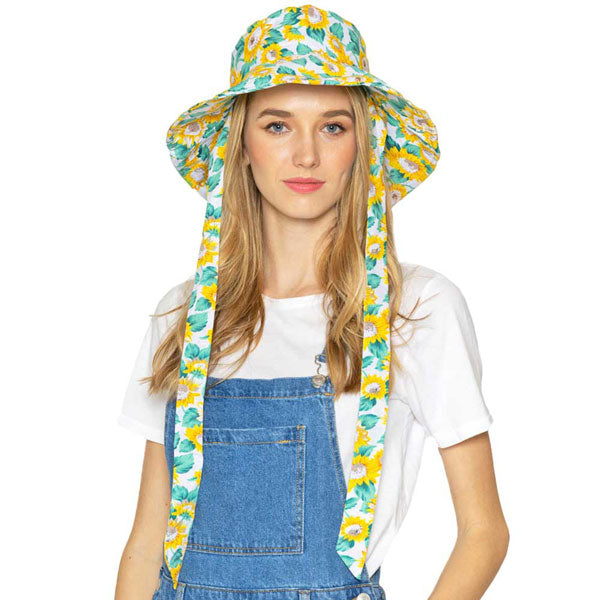 White Sunflower Patterned Chin Tie Bucket Hat, adds a great accent to your wardrobe, This elegant, timeless & classic Bucket Hat looks cool & fashionable. Perfect for that bad hair day, or simply casual everyday wear; Great gift for that fashionable on-trend friend. Perfect Gift Birthday, Holiday, Christmas, Anniversary, Valentine's Day.