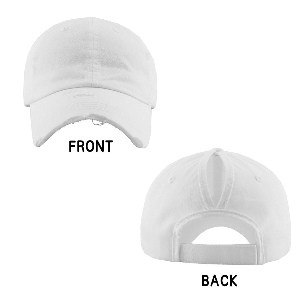 White Distressed Baseball Cap, White Vintage Ponytail Baseball Cap, comfy vintage cap great for a bad hair day, pull your bun or ponytail thru the back opening, great for keeping your hair away from face while exercising, running, playing sports or just taking a walk. Perfect Birthday Gift, Mother's Day Gift, Anniversary Gift, Thank you Gift, Graduation Gift