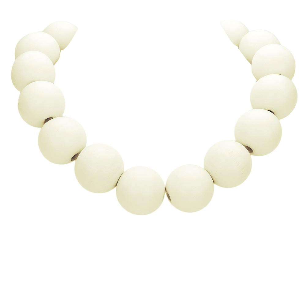 White Wood Ball Necklace, delicately polished necklace will enhance your look, versatile enough for wearing straight through the week, perfectly lightweight for all-day wear, coordinate with any ensemble from business casual to everyday wear, the perfect addition to every outfit. Adds a touch of nature-inspired beauty to your look.  