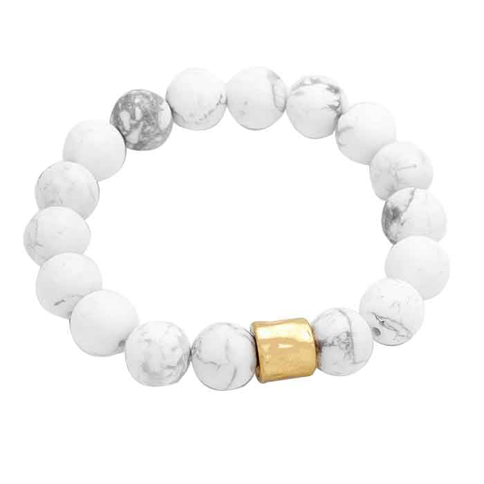 White Worn Gold Semi precious stone beaded stretch bracelet, Look like the ultimate fashionista with these stretch bracelet! this stunning stone beaded bracelet can light up any outfit, and make you feel absolutely flawless. Fabulous fashion and sleek style adds a pop of pretty color to your attire, coordinate with any ensemble from business casual to everyday wear.