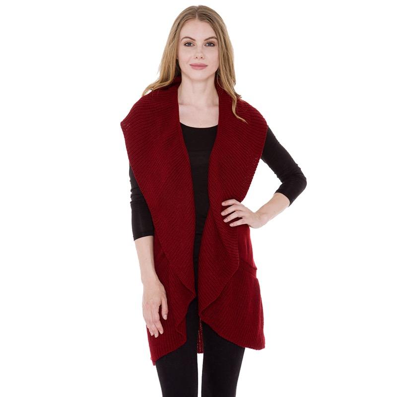 Wine Solid Color Detail Wide Ruffled Trim Soft Knit Long Poncho Shawl Vest, the perfect accessory, luxurious, trendy, super soft chic capelet, keeps you warm & toasty. You can throw it on over so many pieces elevating any casual outfit! Perfect Gift Birthday, Holiday, Christmas, Anniversary, Wife, Mom, Special Occasion