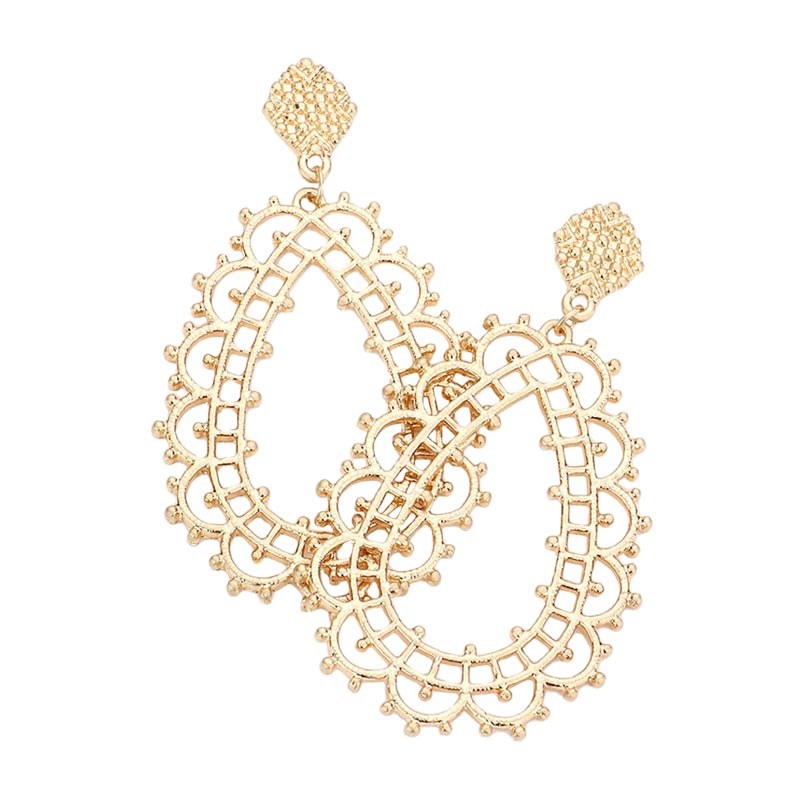 Worn Gold Cut Out Detailed Metal Teardrop Dangle Earrings, beautifully crafted design adds a gorgeous glow to any outfit with a touch of perfect class. Jewelry that fits your lifestyle and makes your moments awesome! They will dangle on your earlobes & bring a smile of joy to those who look at you.  Look like the ultimate fashionista with these Earrings! Add something special to your outfit. Perfect Birthday Gift, Anniversary Gift, Mother's Day Gift, Graduation Gift.