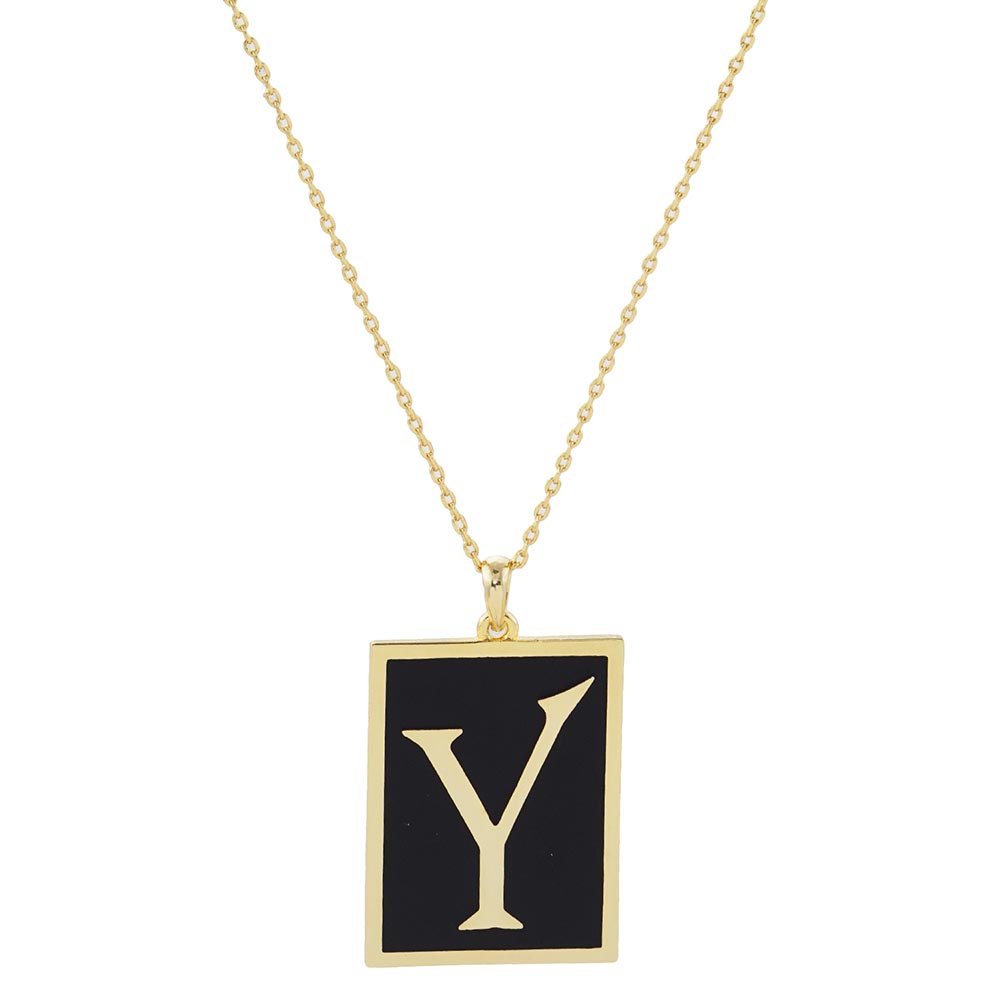 Gold Dipped Enamel Rectangle Monogram Pendant Necklace