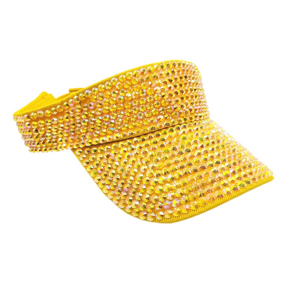 Yellow Bling Studded Visor Hat, Keep your styles on even when you are relaxing at the pool or playing at the beach. Large, comfortable, and perfect for keeping the sun off of your face, neck, and shoulders. Perfect summer, beach accessory. Ideal for travelers who are on vacation or just spending some time in the great outdoors. Also suit for hip-hop dancing, rock, and punk styles.