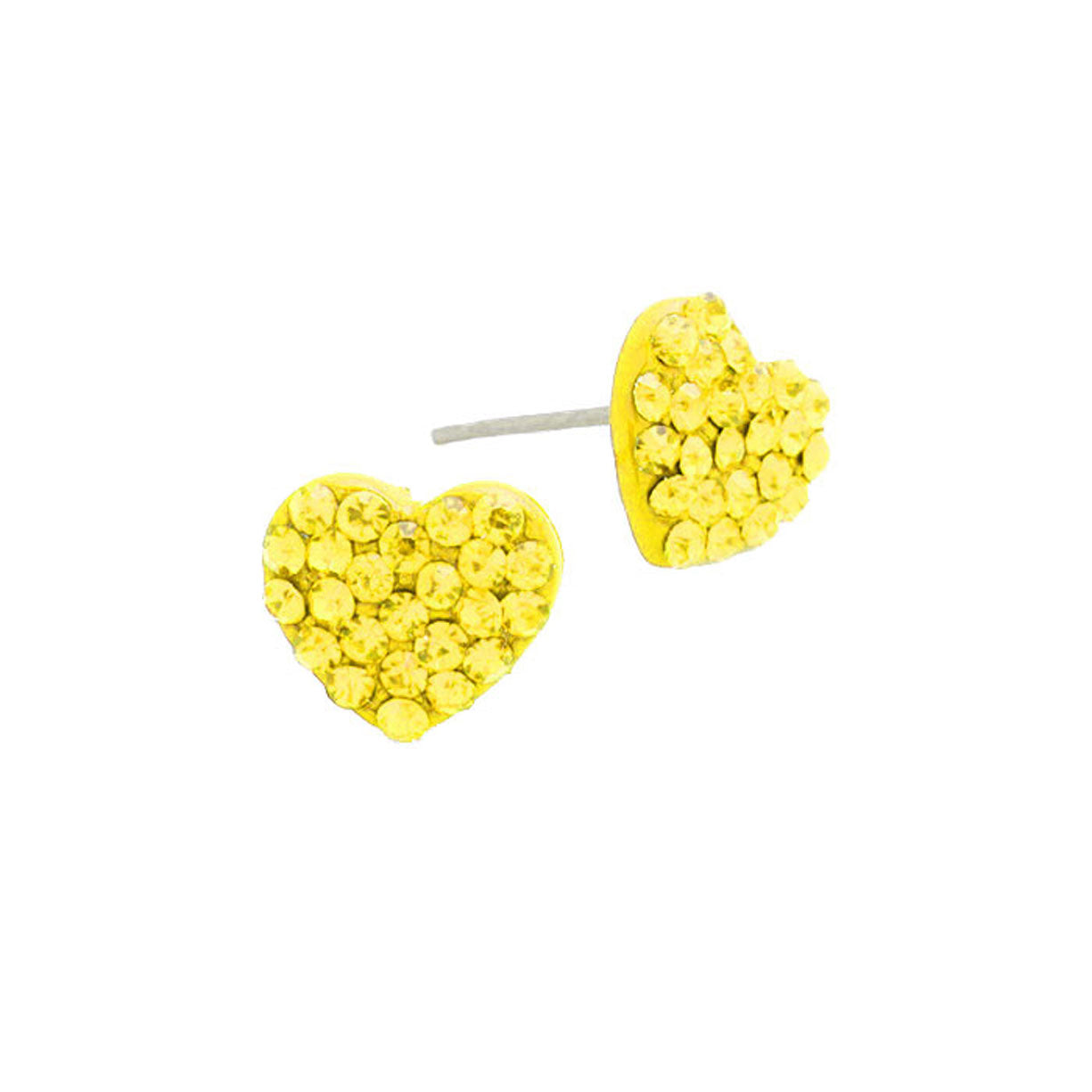 Yellow Crystal Rhinestone Pave Heart Stud Earrings, put on a pop of color to complete your ensemble. Beautifully crafted design adds a gorgeous glow to any outfit. Perfect for adding just the right amount of shimmer & shine. Perfect for Birthday Gift, Anniversary Gift, Mother's Day Gift, Graduation Gift, Valentine's Day Gift.