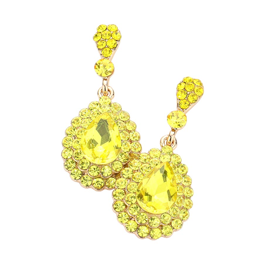 Yellow Crystal Rhinestone Trim Teardrop Stone Evening Earrings, This Crystal Rhinestone Trim Teardrop Stone Evening Earrings put on a pop of color to complete your ensemble. Perfect for adding just the right amount of shimmer & shine. Perfect for Birthday Gift, Anniversary Gift, Mother's Day Gift, or Graduation Gift.