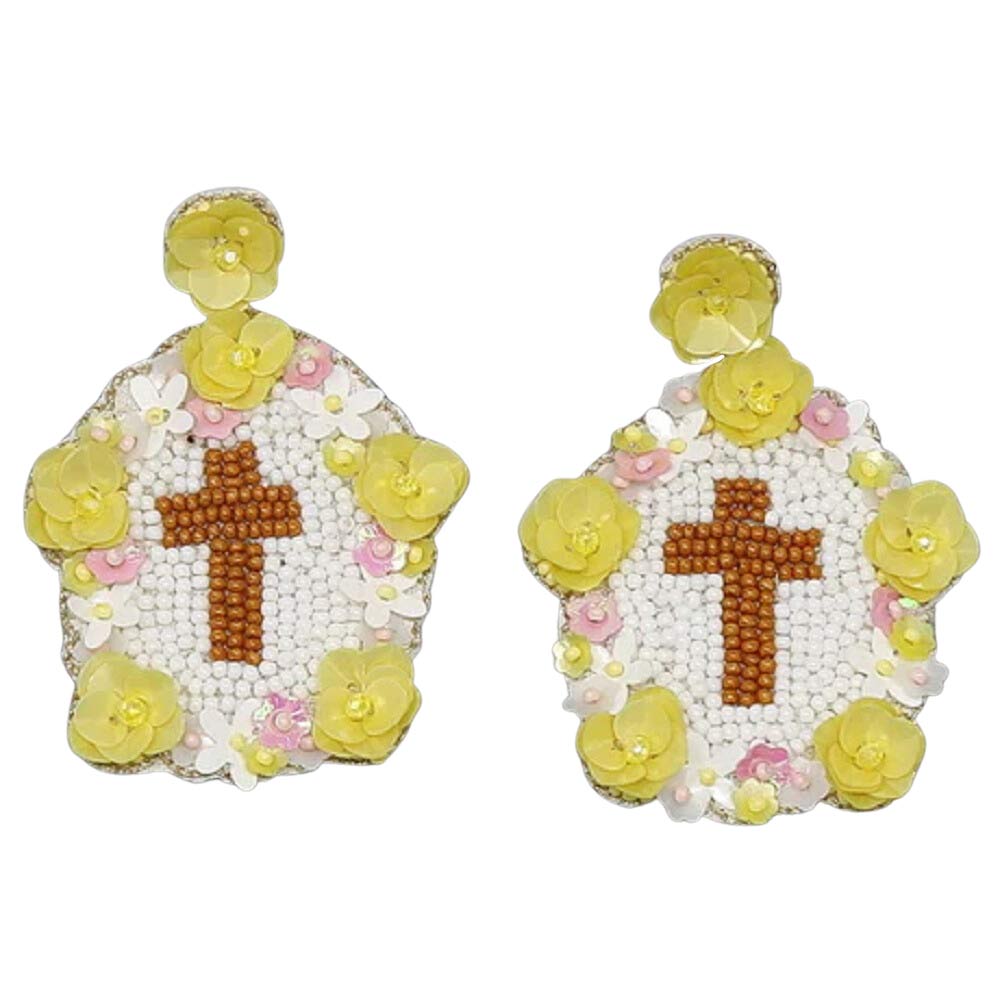 Yellow Easter Egg With Cross Seed Bead Earrings, embrace the easter spirit with these easter egg seed bead earrings. These adorable dainty gift earrings are bound to cause a smile or two. Perfect for the festive season. These cross-themed easter earrings are also suitable for daily wear. Delicate designs will never go out of style, unique on religious & special days. Surprise your loved ones with this Easter egg with cross earrings. This a great gift idea for your wife, mom, or your loving one.