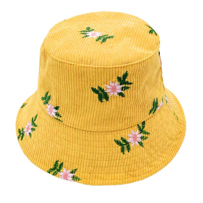 Yellow Embroidered Floral Corduroy Bucket Hat, show your trendy side with this floral corduroy bucket hat. adds a great accent to your wardrobe, This elegant, timeless & classic Bucket Hat looks fashionable. Perfect for that bad hair day, or simply casual everyday wear; Great gift for that fashionable on-trend friend. Perfect for both casual daily and outdoor activities, such as fishing, hunting, hiking, camping and beach.