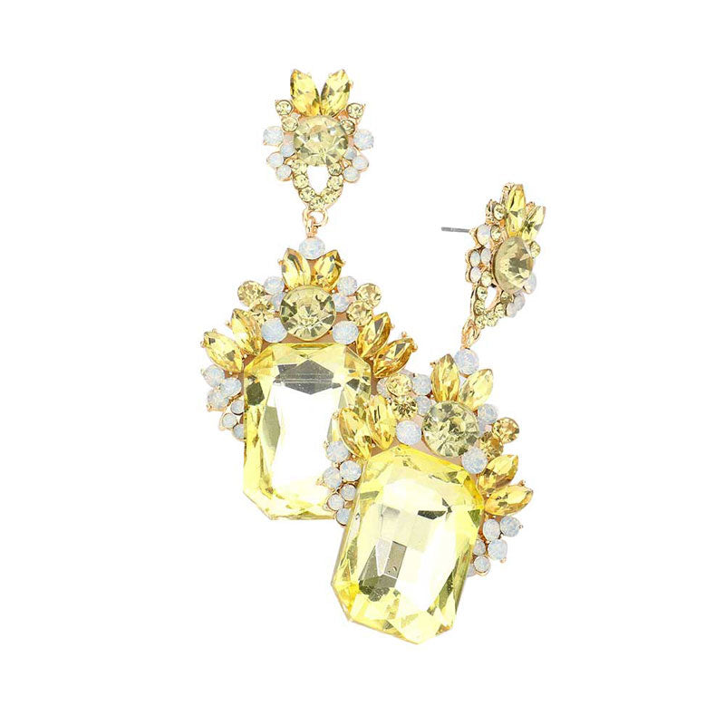 Yellow Emerald Cut Stone Accented Evening Earrings, These gorgeous Stone pieces will show your class in any special occasion. The elegance of these evening earrings goes unmatched. the perfect sparkling accessory to add some sophisticated fun to your outfit. Suitable for wear Party, Wedding, Date Night or any special events. Perfect gift for Birthday gift, Anniversary gift, Thank you Gift, Valentine‚Äôs Day or any special occasion.