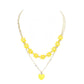 Yellow  Enamel Heart Pendant Flower Link Double Layered Necklace, Get ready with these beautiful statement Pendant necklace Double Layered will bring a lovely put on a pop of color to your look. Bright Enamel Heart and floral design will coordinate with any ensemble from business casual to everyday wear. The beautiful combination of Flower and Heart themed necklace are the perfect gift for the women in our lives who love flower.