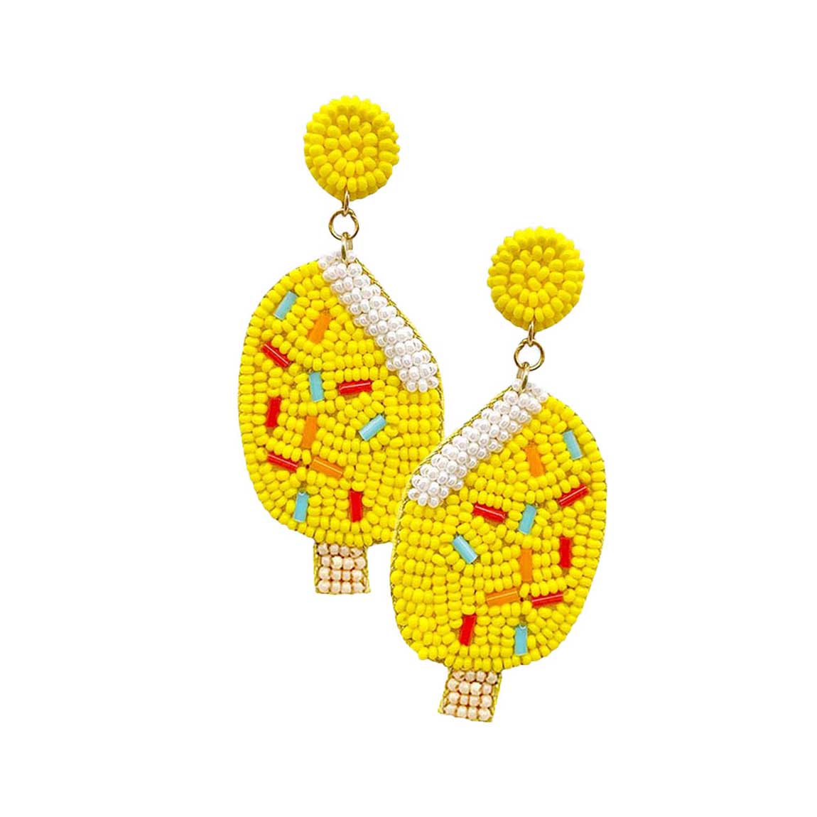 Yellow Felt Back Seed Beaded Popsicle Dangle Earrings, Seed Beaded Earrings fun handcrafted jewelry that fits your lifestyle, adding a pop of pretty color. Enhance your attire with these vibrant artisanal earrings to show off your fun trendsetting style. Great gift idea for Wife, Mom, or your Loving One.