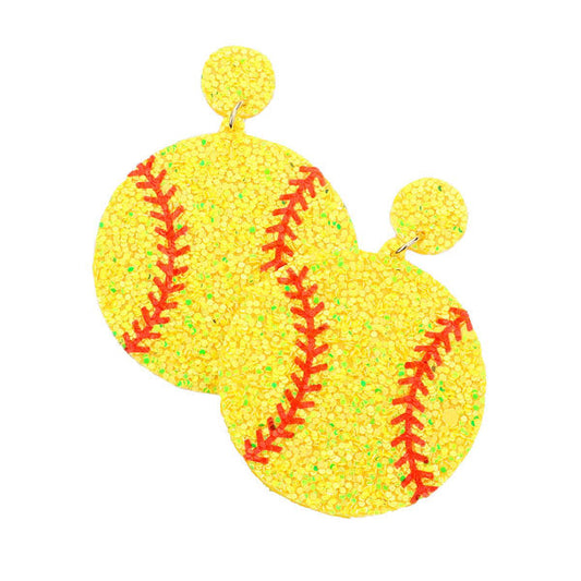 Yellow Felt Back Softball Sequin Dangle Earrings. Sports inspired dangle earrings fun handcrafted jewelry that fits your lifestyle, adding a pop of pretty color. Enhance your attire with these vibrant artisanal earrings to show off your fun trendsetting style. Great gift idea for Wife, Mom, or your Loving One. Perfect Prom Jewelry, Just Because Gift, Thank you Gift.