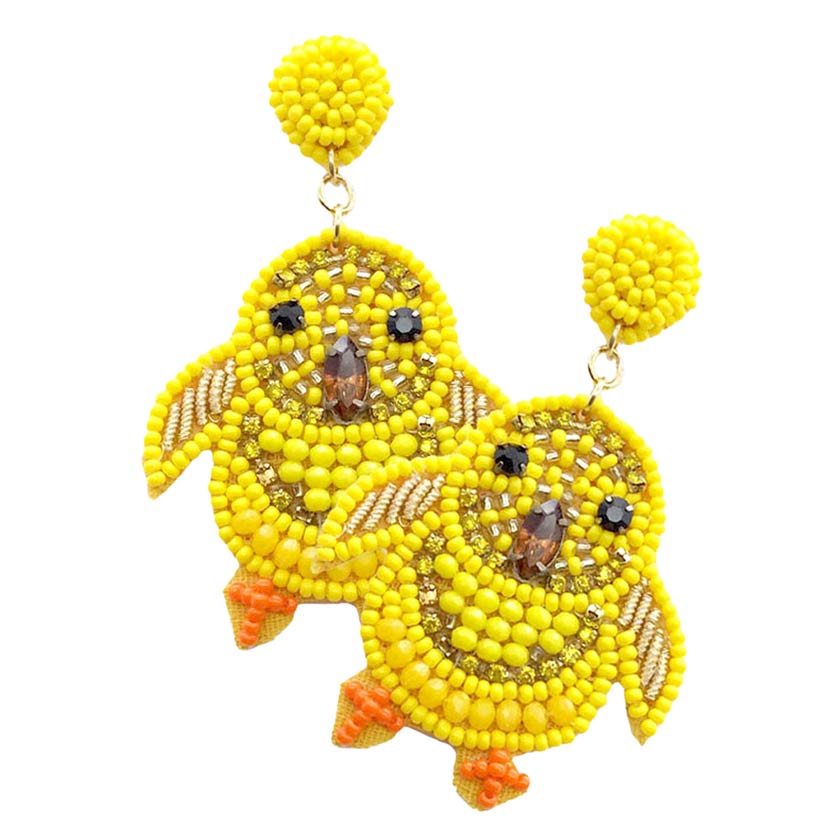Yellow Felt Back Stone Seed Beaded Chick Dangle Earrings, are fun earrings. You can wear these cute earrings to make you stand out from the crowd & show your unique choice. The beautifully crafted design adds a gorgeous glow to any outfit. Put on a pop of color to complete your ensemble in perfect style. These Animal-themed earrings are perfect for adding just the right amount of shimmer & shine. Perfect for Birthday Gifts, Anniversary gifts, Mother's Day Gifts, Graduation gifts, and Valentine's Day gifts.