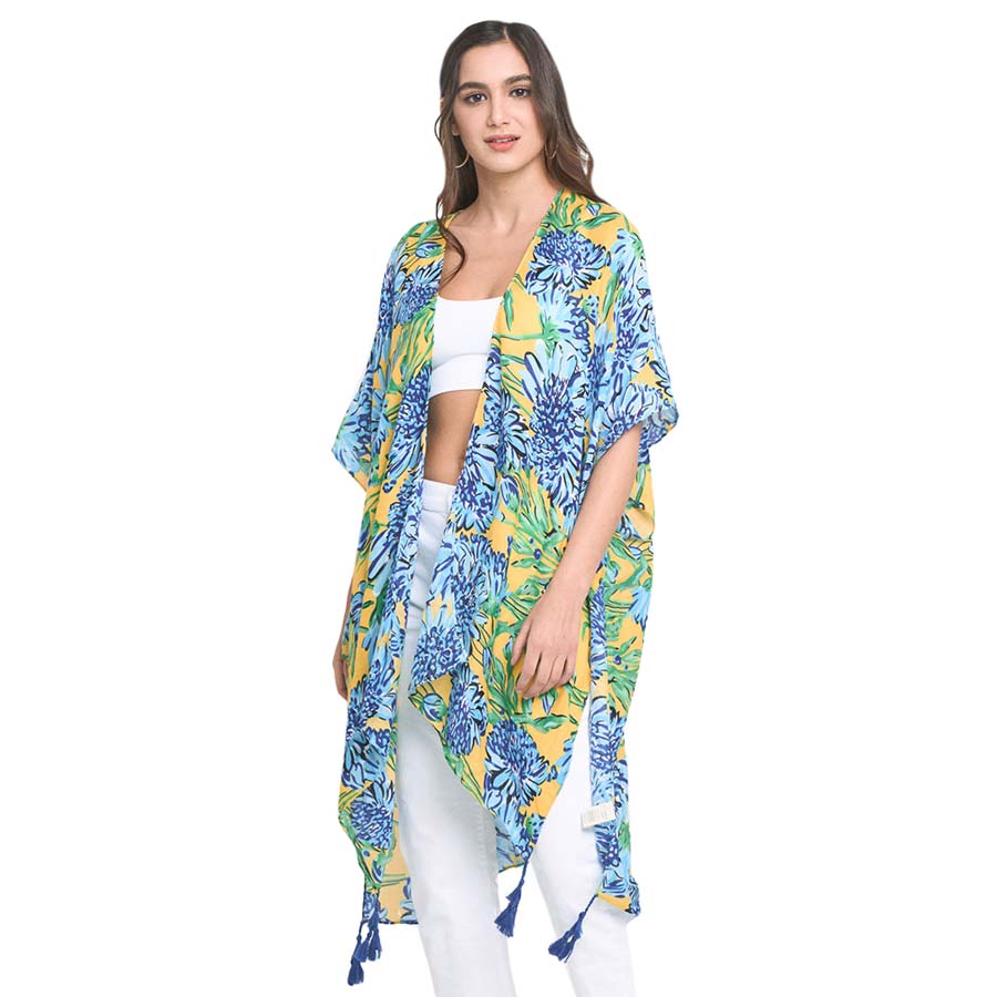 Yellow Flower Patterned Cover Up Kimono Poncho, this timeless cover up kimono poncho is Soft, Lightweight, and breathable fabric, close to the skin, and comfortable to Wear. sophisticated, flattering, and cozy. look perfectly breezy and laid-back as you head to the beach.