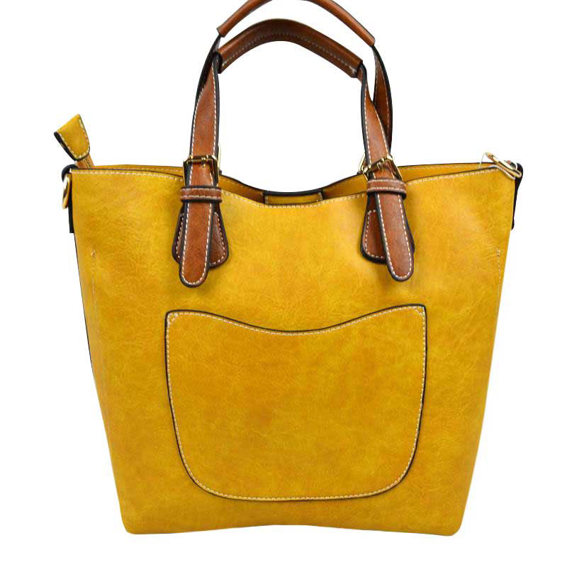 Yellow Genuine Leather Tote Shoulder Handbags For Women. Ideal for everyday occasions such as work, school, shopping, etc. Made of high quality leather material that's light weight and comfortable to carry. Spacious main compartment with magnetic snap closure to safely store a variety of personal items such as wallet, tablet, phone, books, and other essentials. One interior open pocket for small accessories within hand's reach.