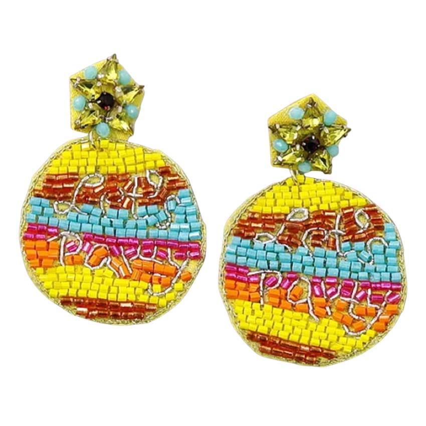 Yellow Lets Party Seed Bead Earrings, are fun Style earrings for women that will add a touch of fashion and fun to any wardrobe and add a fashion statement to any outfit. These exquisite Earrings are suitable for various occasions. They are good jewelry accessories for festive occasions parties and family gatherings.