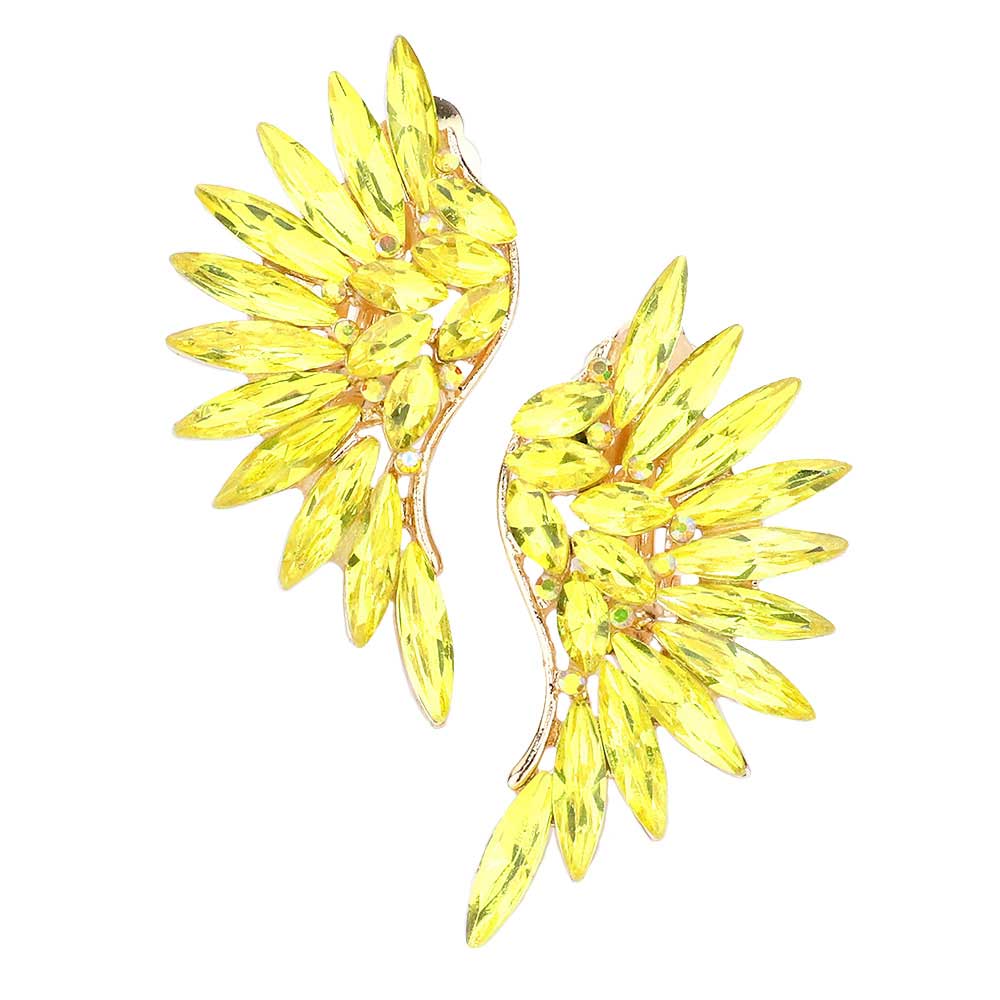 Yellow Marquise Stone Cluster Wing Clip on Earrings. These gorgeous Marquise stone pieces will show your class in any special occasion. The elegance of these stone goes unmatched, great for wearing at a party! Perfect jewelry to enhance your look. Awesome gift for birthday, Anniversary, Valentine’s Day or any special occasion.