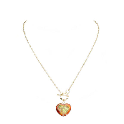 Yellow Semi Precious Heart Pendant Toggle Necklace, Get ready with these Open Heart Toggle Necklace, put on a pop of color to complete your ensemble. Perfect for adding just the right amount of shimmer & shine and a touch of class to special events. Perfect Birthday Gift, Anniversary Gift, Mother's Day Gift, Graduation Gift.