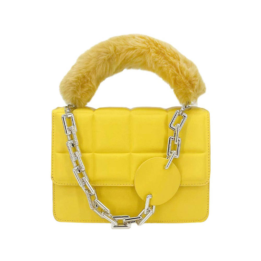 Yellow Solid Faux Fur Handle Tote Crossbody Bag, this cute and attractive crossbody bag is awesome to show your trendy choice that will make you stand out. It gives you the best support for carrying the handy stuff. Have fun and look stylish with this beautiful crossbody bag that will amp up your attire surely. It's versatile enough for wearing with any outfit. Perfectly lightweight to carry around all day. Perfect Birthday Gift, Anniversary Gift, Mother's Day Gift, Graduation Gift, or Valentine's Day Gift.