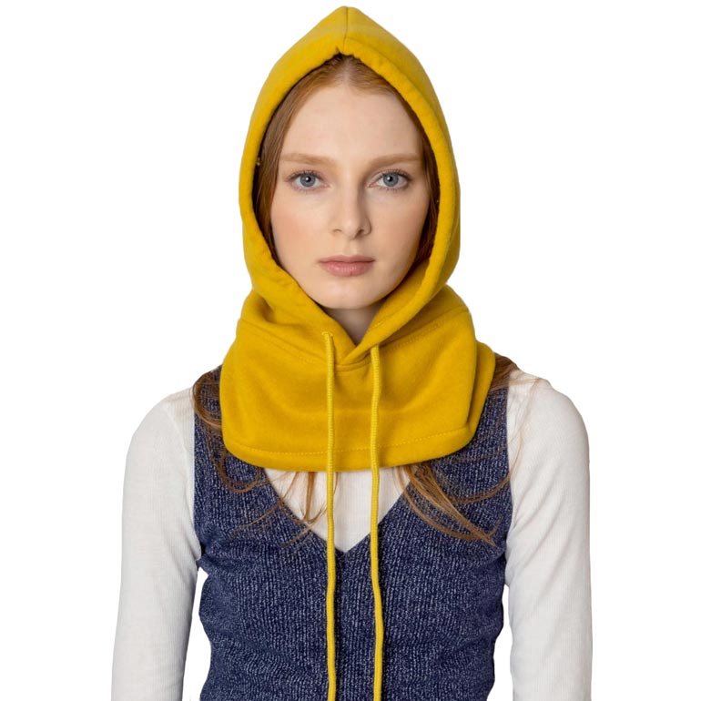 Yellow Sporty String Snood Hat, This sporty snood will provide warmth and comfort in the winter and cold days. Comfortable and lightweight, made with breathable fabric. It is shaped to fit around collars and has a neck cord with a toggle to ensure a comfortable fit. The fabulous & stylish knitting pattern makes it fantastic. A hat and snood will become your favorite accessory in cold weather for every day indoors and outdoors. This snood hat will be a good gift for your loved ones. Stay comfortable & cozy!