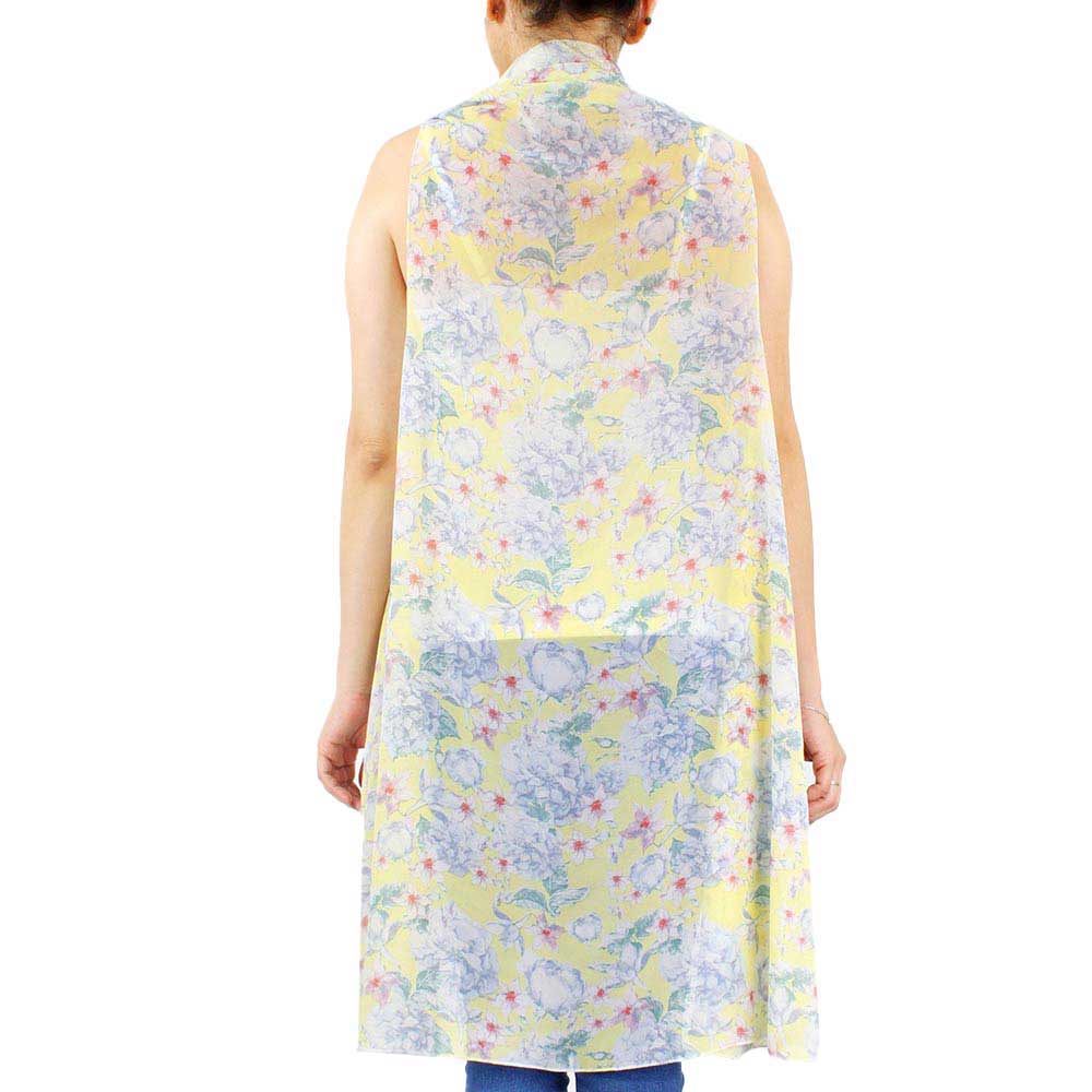 Yellow Spring Summer Flower Printed Round Vest, These vest featuring a flower printed design prints easy to pair with so many tops. Lightweight and Breathable Fabric, Comfortable to Wear. Suitable for Weekend, Work, Holiday, Beach, Party, Club, Night, Evening, Date, Casual and Other Occasions in Spring, Summer and Autumn.