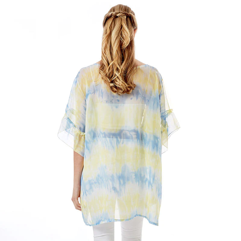 Yellow Tie Dye Cover Up Poncho, When you're not feeling your outfit, it's easy than you think to change it up with this trendy classic poncho. This cover up drapes over your favorite tanks, tees, and more for added flair, and the Tie Dye print add playful movement to your look.