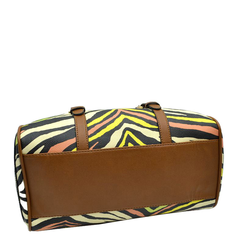 Yellow Trendy 2 In 1 Zebra Print Dome Satchel Bag Set, is beautifully designed with different colored zebra print that fits any outfit and enriches your look in a stylish way. The big compartment of the bag is more than enough for carrying your daily essentials comfortably. These faux leather bags come with a matching zipper wallet to keep keys, money, makeup, etc, handy things.