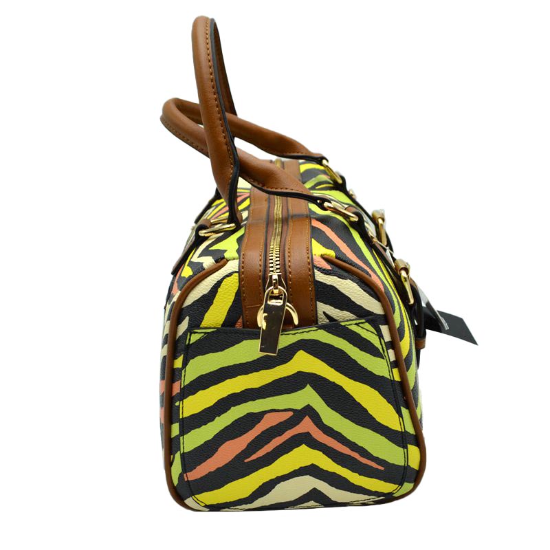 Yellow Trendy 2 In 1 Zebra Print Dome Satchel Bag Set, is beautifully designed with different colored zebra print that fits any outfit and enriches your look in a stylish way. The big compartment of the bag is more than enough for carrying your daily essentials comfortably. These faux leather bags come with a matching zipper wallet to keep keys, money, makeup, etc, handy things.