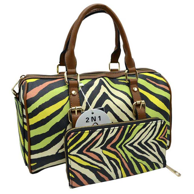 Yellow Trendy 2 In 1 Zebra Print Dome Satchel Bag Set, is beautifully designed with different colored zebra print that fits any outfit and enriches your look in a stylish way. The big compartment of the bag is more than enough for carrying your daily essentials comfortably. These faux leather bags come with a matching zipper wallet to keep keys, money, makeup, etc, handy things.