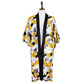Yellow  Tropical Printed Half Sleeves Cover Up Kimono Poncho, on trend & fabulous, a luxe addition to any weather ensemble. The perfect accessory, luxurious, trendy, super soft chic capelet, keeps you warm and toasty. You can throw it on over so many pieces elevating any casual outfit! Perfect Gift for Wife, Mom, Birthday, Holiday, Anniversary, Fun Night Out.