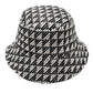 Black Polyester Geometric Patterned Bucket Hat, this bucket hat doubles as a rain hat and is snug on the head and stays on well. It will work well to keep the rain off the head and out of the eyes and also the back of the neck. Wear it to lend a modern liveliness above a raincoat on trans-seasonal days in the city.
